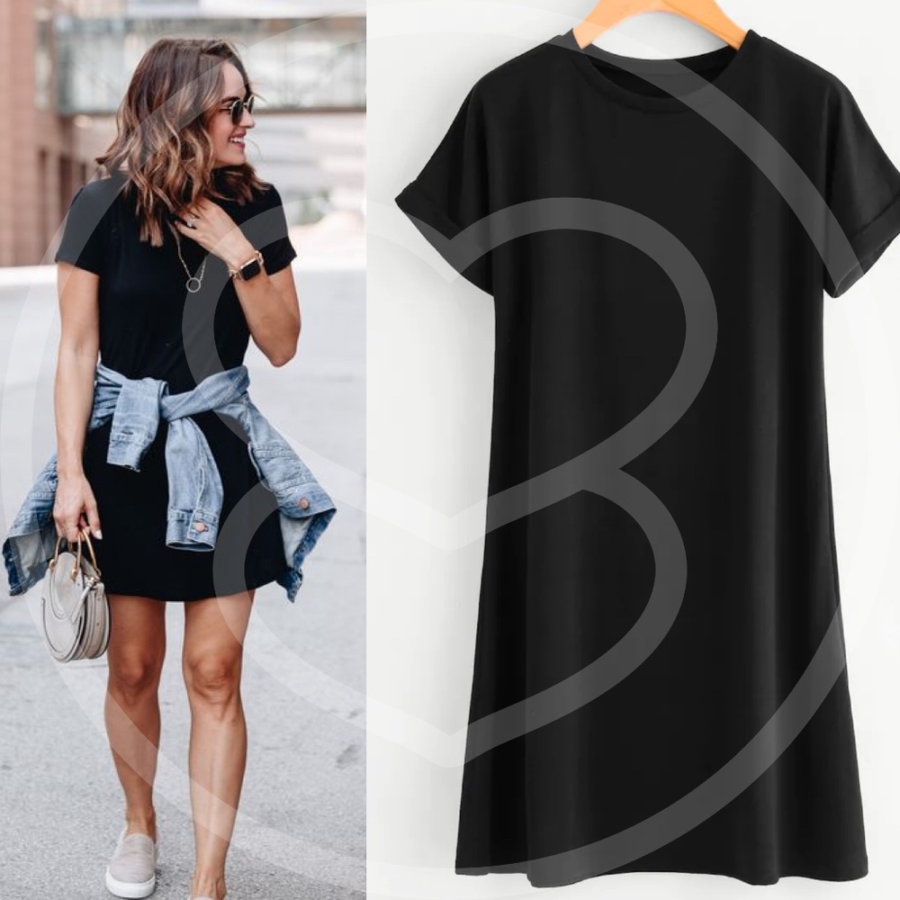 ROBBIE Comfy t-shirt Dress - BLACK - Picture 1 of 3